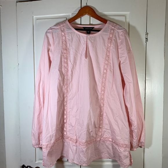 Lands' End Tunic Top Womens Large Tall LT Lace Trim‎ Blouse Soft Pink Crochet - Picture 1 of 15